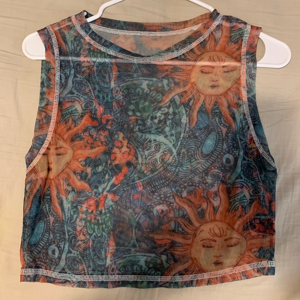 Mesh sun and moon crop top